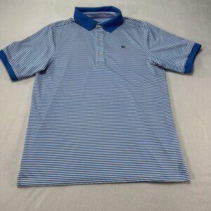 Black Dog Polo Shirt men's Small Blue Striped Stretch Golf‎ Athletic Preppy